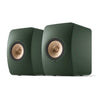 Pair of green speakers with gold centers, KEF LS50 Wireless II Active Hi-Fi Speakers