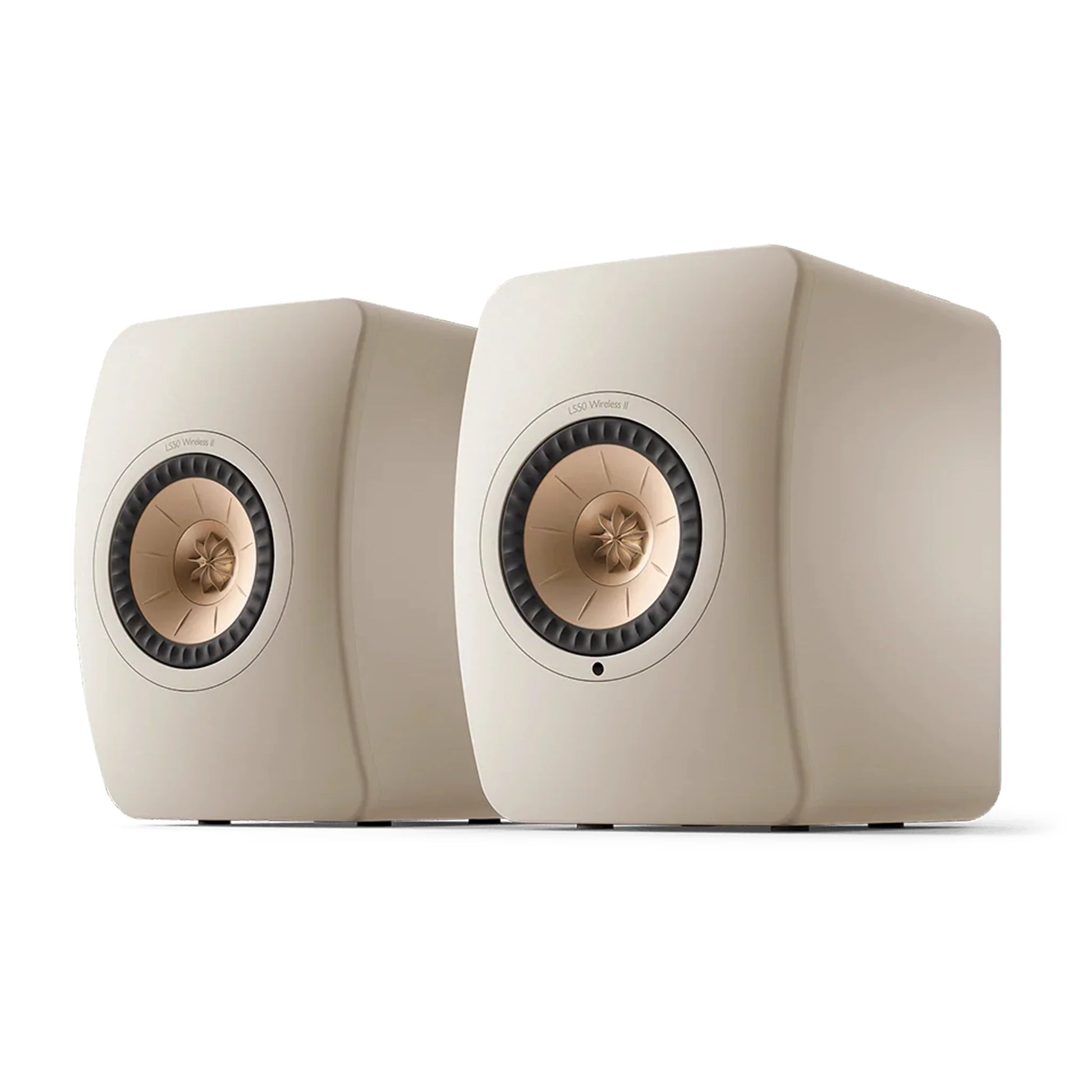 Pair of beige speakers, KEF LS50 Wireless II Active Hi-Fi Speakers