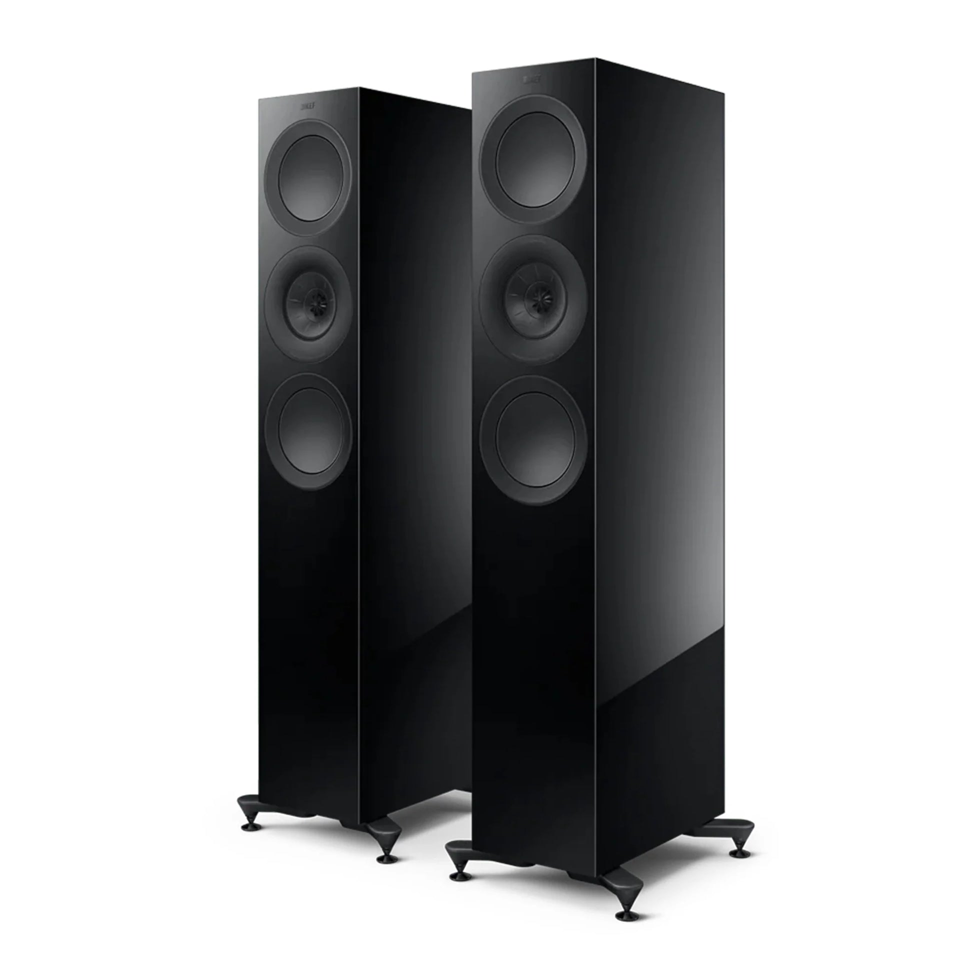 Pair of black floor-standing speakers, KEF R7 Meta Floorstanding Speakers