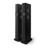 Pair of black floor-standing speakers, KEF LS60 Wireless Active Floorstanding Speakers