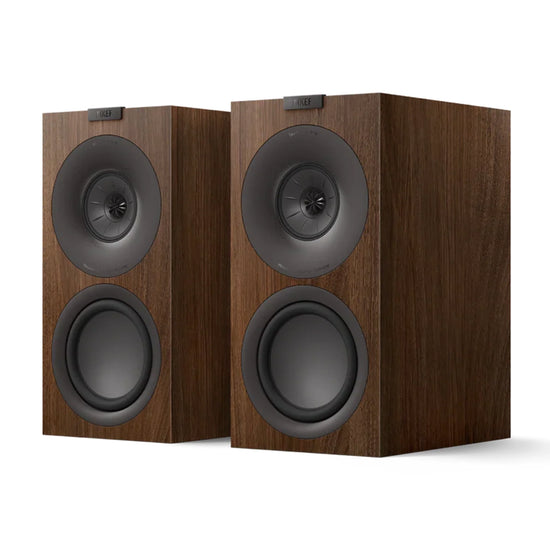 Pair of wooden speakers with black drivers, KEF Concerto Meta Floorstanding Speakers 
