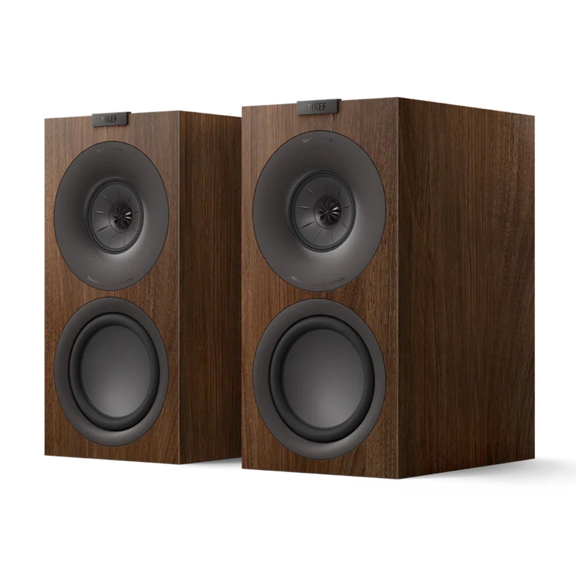Pair of wooden speakers with black drivers, KEF Concerto Meta Floorstanding Speakers 