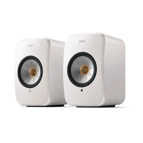Pair of white KEF speakers, KEF LSX II Wireless Hi-Fi Speakers