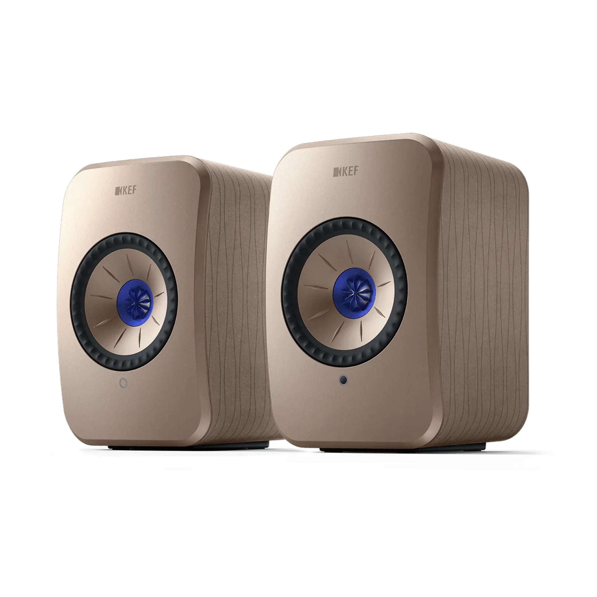Pair of gold speakers, KEF LSX II Wireless Hi-Fi Speakers
