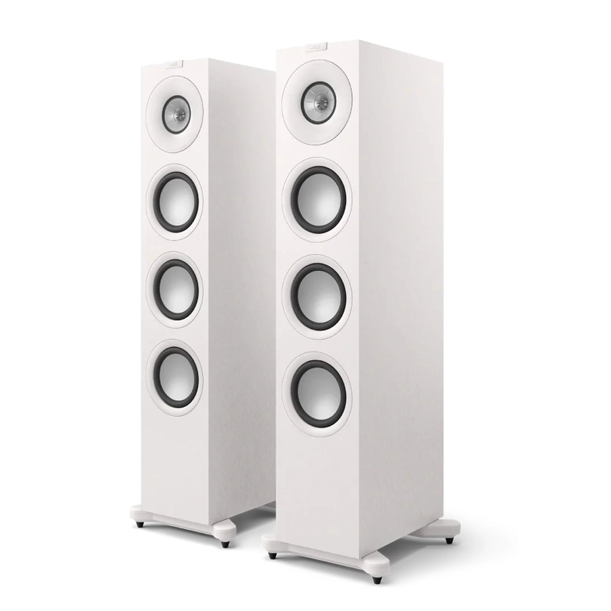 Pair of white floor-standing speakers, KEF Q11 Meta Floorstanding Speakers