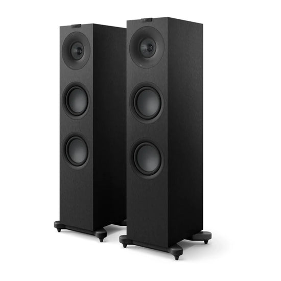 Pair of black floor-standing speakers, KEF Q7 Meta Floorstanding Speakers