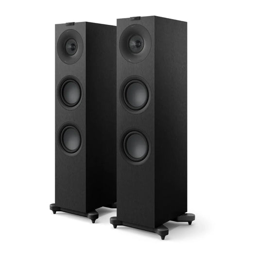Pair of black floor-standing speakers, KEF Q7 Meta Floorstanding Speakers