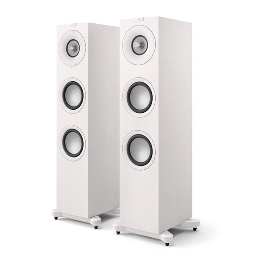 Pair of white floor-standing speakers, KEF Q7 Meta Floorstanding Speakers