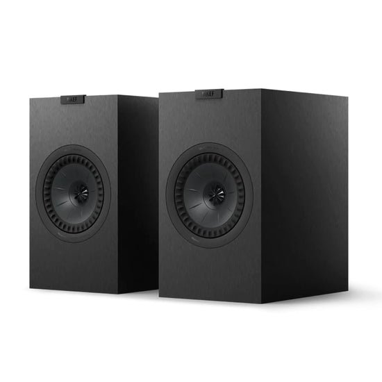 Pair of black speakers, KEF Q3 Meta Bookshelf Speakers