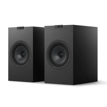 Pair of black speakers, KEF Q3 Meta Bookshelf Speakers