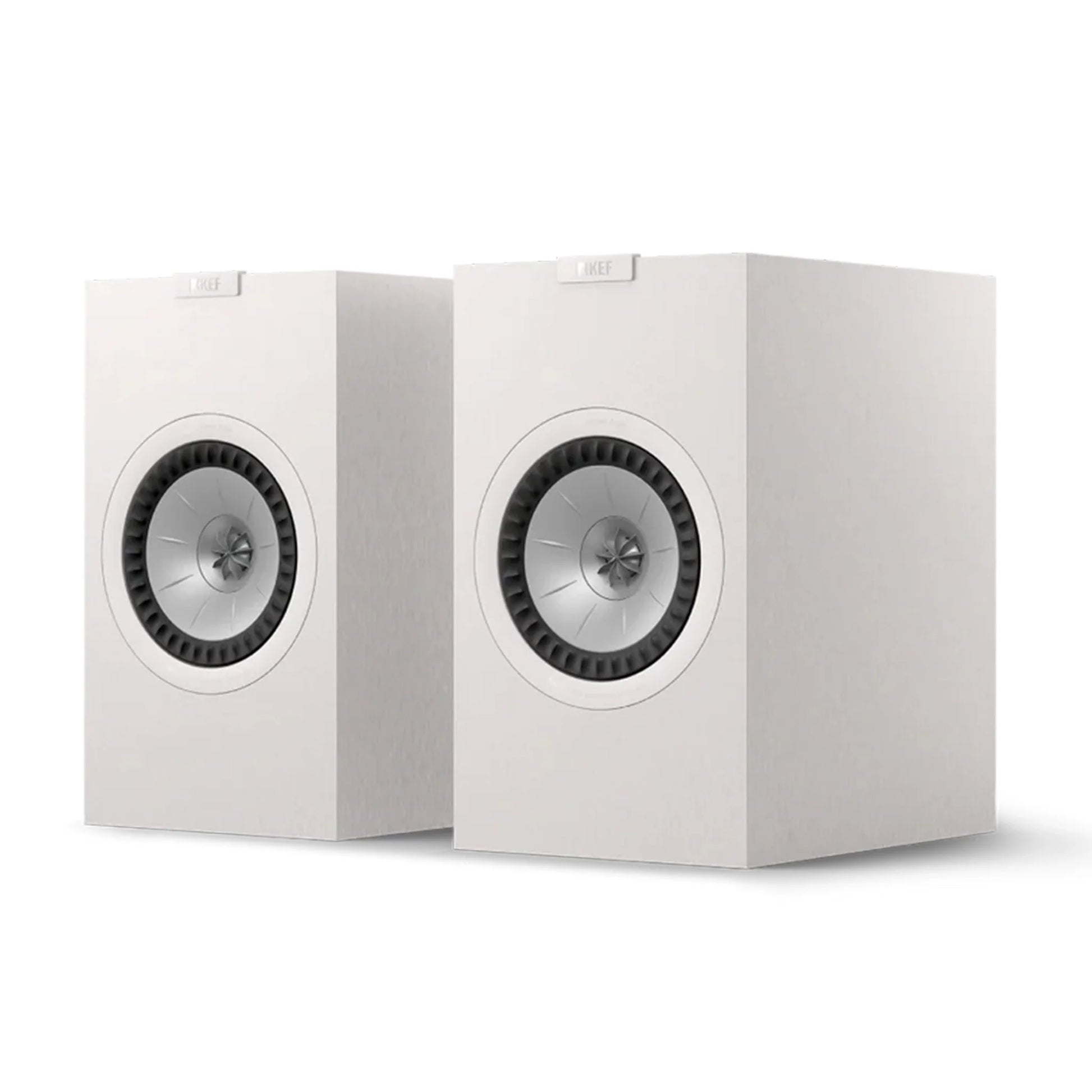 Pair of white speakers, KEF Q3 Meta Bookshelf Speakers