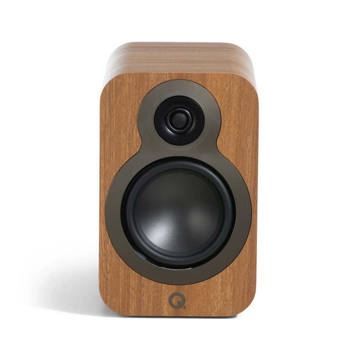Wooden speaker with black driver, Q Acoustics 3030c Bookshelf Speakers 