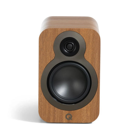 Wooden speaker with black driver, Q Acoustics 3030c Bookshelf Speakers 