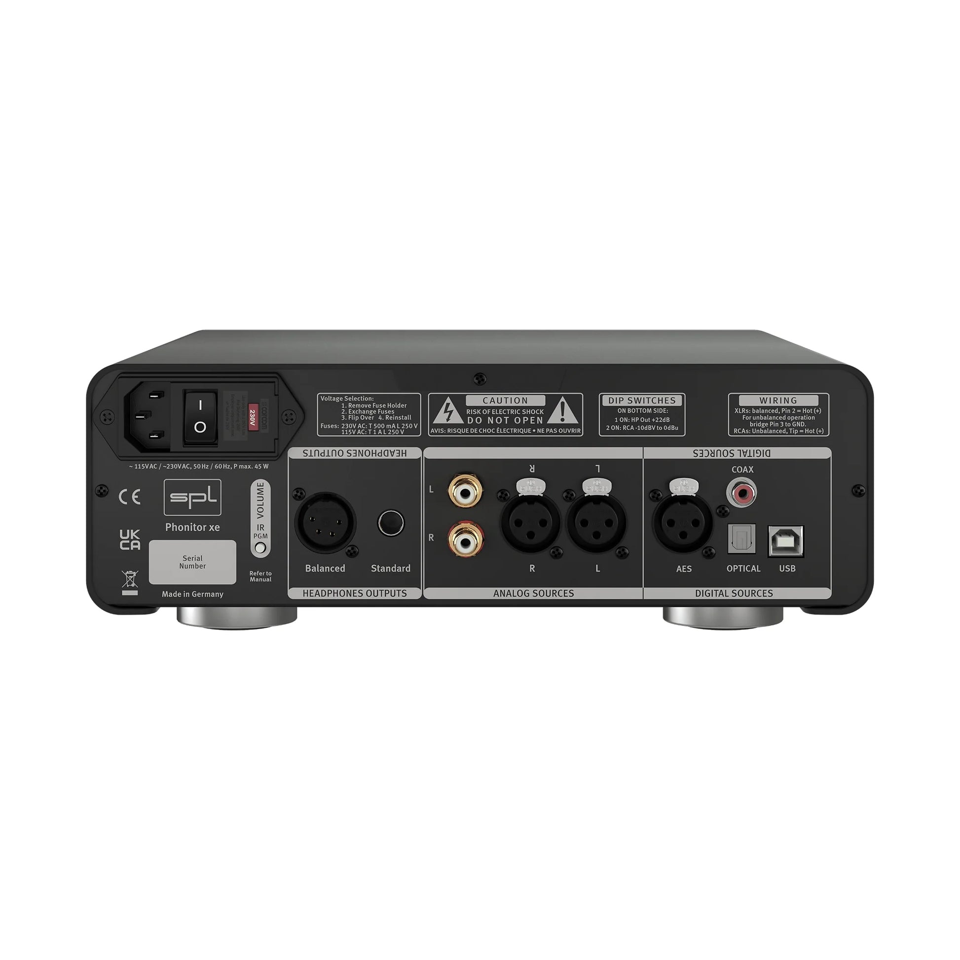 Back panel of SPL Phonitor xe Headphone Amplifier with DAC